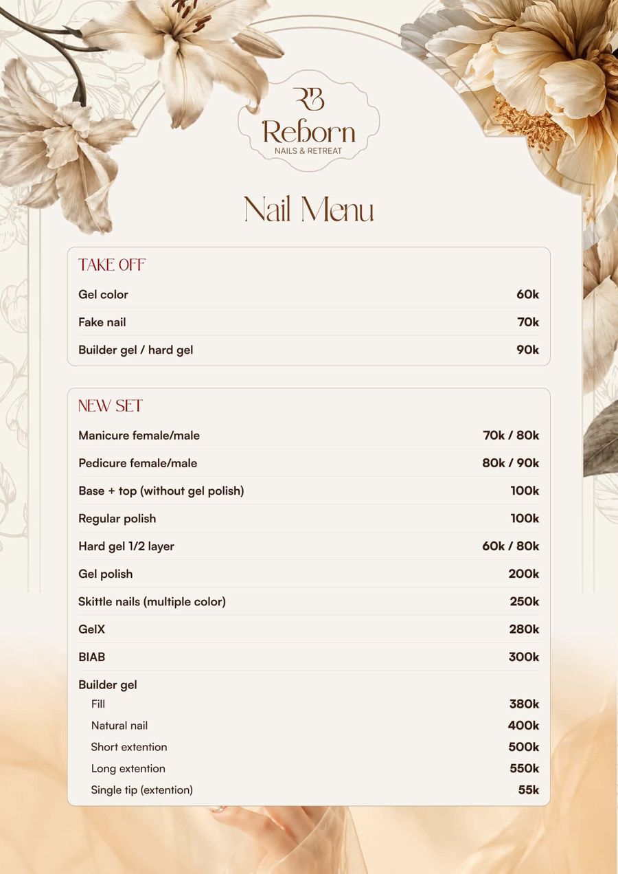 Reborn Nails & Retreat menu · page 3